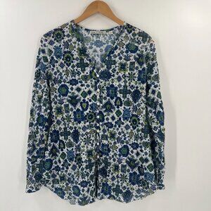 Sno Skins Art‎ to Wear Crinkle Blouse S Small Boho Floral Sheer Lightweight